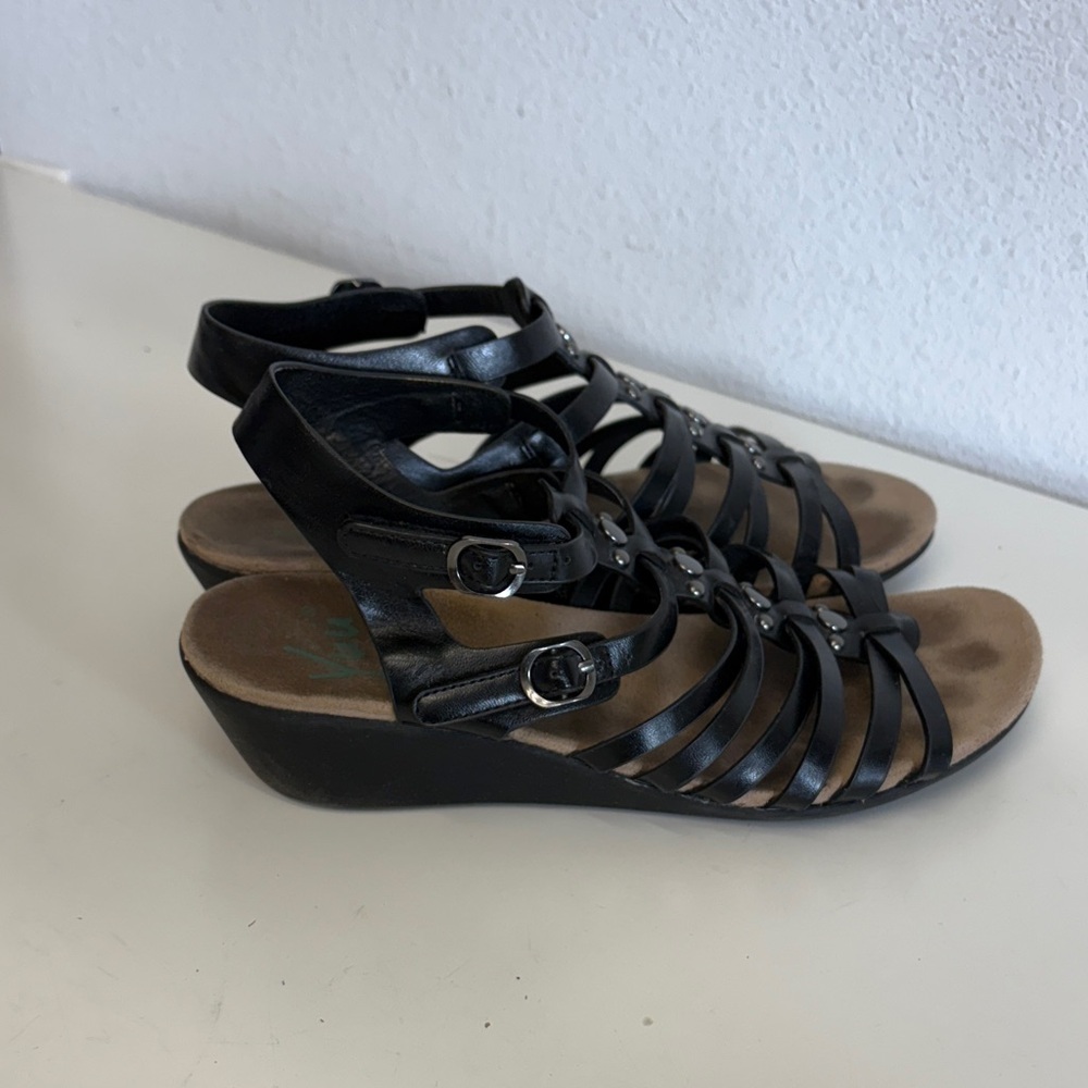 Yuu Black Strappy Sandals with Silver Accents - Picture 8 of 8